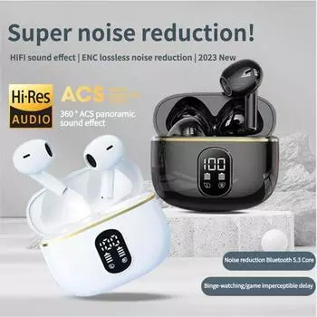 X87 TWS Беспроводные наушники Bluetooth 5.3 Беспроводные наушники со светодиодным дисплеем Игровая гарнитура с микрофоном белый