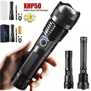 X92 Мощный фонарик USB Перезаряжаемый с телескопической фокусировкой Супер яркий фонарик на большие расстояния X71 из алюминиевого сплава No Battery