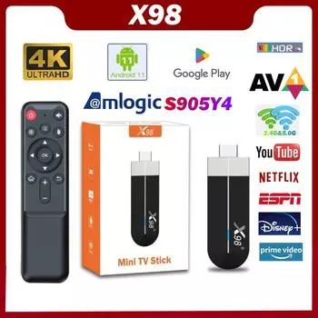 X98 S500 Android 11.0 Smart TV Stick Box Amlogic S905Y4 Четырехъядерный процессор 4G 32 ГБ AV1 4K 60 кадров в секунду 5G Двойной Wi-Fi Google Player Youtube Dongle телеприставка 2G 16 ГБ US Plug (2 & 16GB)