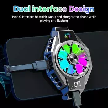 X9 Digital Back Clip Охлаждающий вентилятор для мобильного телефона Радиатор быстрого охлаждения Двойные радиаторы Type-C Совместимость с телефоном 68MM-89MM чёрный