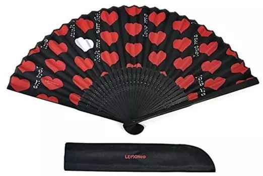 X JAPAN hide Официальный товар Черный веер с сердцем из ткани Черный