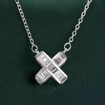 X-образное ожерелье с подвеской для женщин, полный циркон, серебряный цвет, модные женские аксессуары, модные ювелирные изделия 45cm