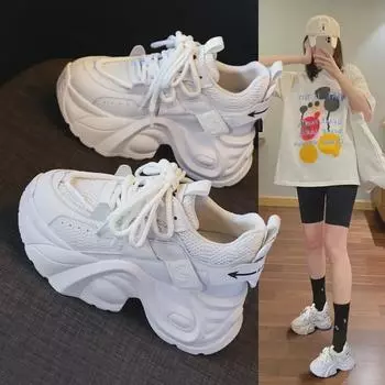 XBH6706-18 Women s Spring 2024 Height-Boosting Casual White Dad Shoes with Thick Soles 39 розовый