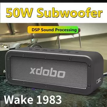 XDOBO WAKE1983 Мощный Bluetooth-динамик мощностью 50 Вт для улицы, портативный IPX7, водонепроницаемый двойной динамик с объемным звуком 360 градусов TWS, настольный динамик чёрный