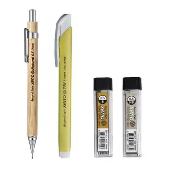 Xeno Высококачественный механический карандаш для тела из натурального бамбука с грифелями, набор ластиков 0,5 мм HB, B, хромирование без содержания свинца
