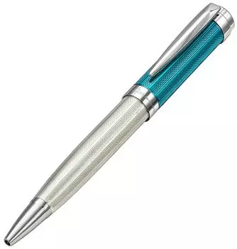 Xezo Incognito Twist Action Ballpoint Solid 925 Sterling Azure Blue Lacquer Platinum Diamond Cut Edition Pen, Silver, Cap.Pure Plated.Weight &
