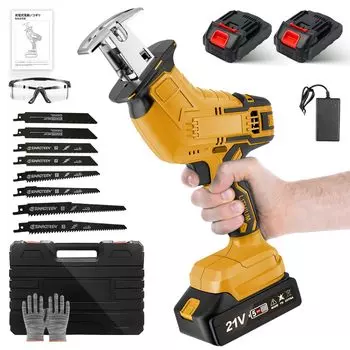 XGAGHB Сабельная пила Электрическая пила 8 шт. сменная Плавная регулировка скорости 21 В Аккумуляторная пила Сабельная пила Обрезка небольших веток Бамбук