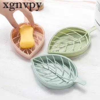 xgnvpy Creative Large Double Layer Leaf Soap Box Holder Bathroom Drainage Soap Tray Storage синий