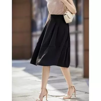 Xhange Women s Stylish Elegant Intellectual High Waist Skirt Umbrella Skirt Summer Versatile Hepburn Wind Dress Black 2XL