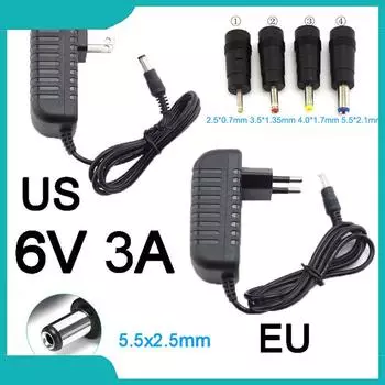 XHF13JM адаптер переменного тока постоянного тока 5,5*2,1 мм 4,0*1,7 мм 3,5*1,35 мм 2,5*0,7 мм штекерный преобразователь постоянного тока 6 В 3 А переменного тока 100-240 В зарядное устройство DC 5.5x2.1mm US Plug чёрный