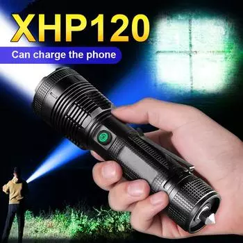 XHP120 Мощный фонарик Перезаряжаемый зум-фонарик Водонепроницаемый и защищающий от падения фонарик Лампа дальнего действия Безопасный молоток Открытый фонарь D-no battery чёрный