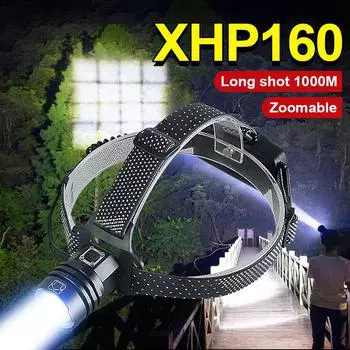 XHP160 Регулируемая удобная фара Супер яркая перезаряжаемая головная светодиодная лампа no battery чёрный
