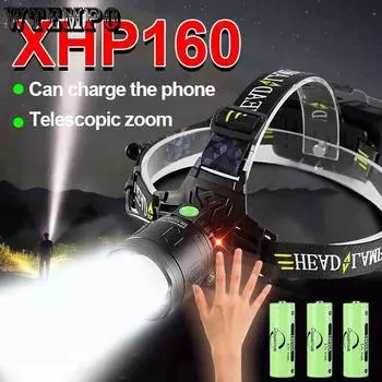 XHP160 Сильный свет Головной фонарь LED Zoom Ночная рыбалка Море Погоня Супер Яркая мощная шахтерская лампа Headlight+USB+Box