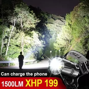 XHP199 Перезаряжаемый налобный фонарь высокой мощности, водонепроницаемый, регулируемый, 18650, налобный фонарь для альпинизма Kit A чёрный