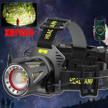 XHP360 светодиодный налобный фонарь с масштабируемым датчиком, USB перезаряжаемый головной фонарик, уличный водонепроницаемый аварийный аккумулятор для рыбалки (30W white laser beads)