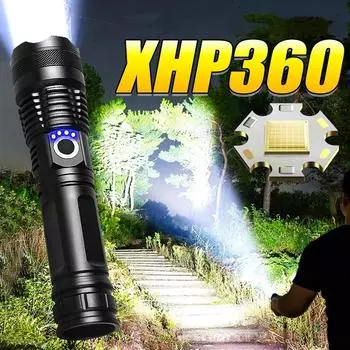 XHP360 светодиодный ультраяркий фонарик высокой мощности, фонарик типа C, перезаряжаемый фонарь, телескопический зум-фонарь, уличный фонарь для кемпинга Kit E-T8 wick