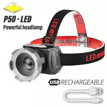 XHP50 Мощный светодиодный налобный фонарь для рыбалки, кемпинговый фонарик, перезаряжаемый, водонепроницаемый, с возможностью масштабирования, 3 режима освещения, портативный уличный фонарь