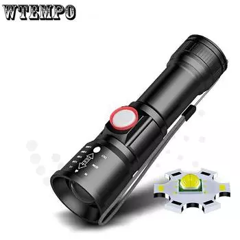 XHP60 Фонарик Zoom Power Display Фонарик с USB зарядкой Водонепроницаемый сильный фонарик сзади чёрный