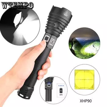 XHP90 Мощный фонарик TYPE-C Дисплей с зарядным ремнем, включая мощный фонарик P90 с зумом Headlamp+USB чёрный