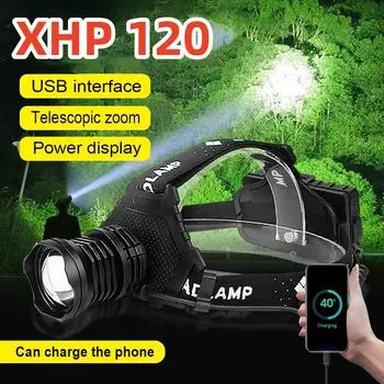 XHP 120 мощный налобный фонарь перезаряжаемый налобный фонарь Zoom водонепроницаемый налобный фонарь для рыбалки no battery чёрный