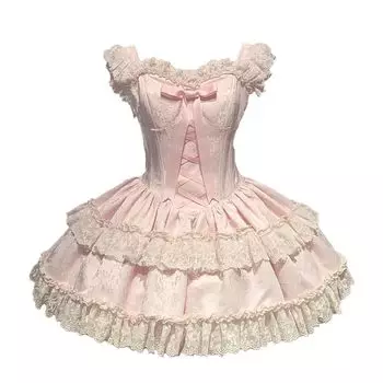 XHSUKADO Lolita Idol Long Short Arm Fluffy Princess French Princess Size L Dress, 2-Piece Set, Costume, Cosplay, Women s, Cute, Sleeve, Sleeve, розовый