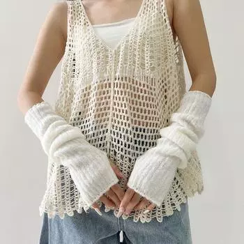 Xia Nuo Xiucai Asian Culture Knitting Oversleeve JK Young Adult Y2g Oversleeve Homegirl Wear Gloves Yabi Arm Sleeve White One size