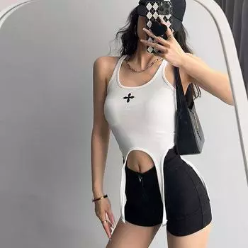 Xia Ou American Camisole Women s Niche Style Sexy Sexy Silm Tops Stylish Skinny Print Outwear Tube Top White S