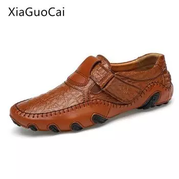 XiaGuoCai, большой размер 47, черные мужские мокасины из крокодиловой кожи, натуральная кожа, дышащие мужские туфли на плоской подошве, повседневная обувь без застежек L49 35 6.5 чёрный