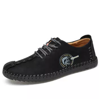XiaGuoCai Новинка 2017 Весна Мужская Повседневная Обувь Дышащая Натуральная Кожа Мужские Плоские Туфли Ручной Сшив Повседневная Противоскользящая Обувь L50 35 6.5