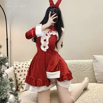 Xian Yi Рождественское платье Сексуальное красное бархатное платье большого размера для выпускного вечера Банни Cos Новогоднее платье M