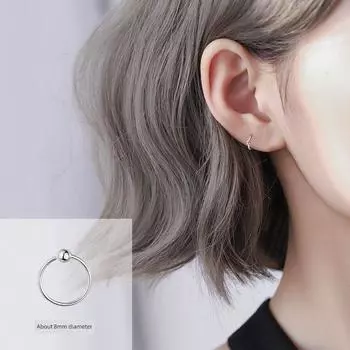 Xiangnan 925 Sterling Silver Circle Sleeping No Need to Take off Earrings 925 silver hoop earrings 8mm(1 price)