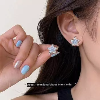 [Xiangnan] 999 Silver Blue Starfish Stud Earrings Female Niche Style 2025 New Best Selling Fancy Earrings Accessible Luxury Earrings 999 silver needle starfish earrings (two price)