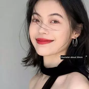 [Xiangnan] 999 Silver Double Layer Simple Bracelet Earrings Special-Interest Design 2025 New Hot-Sale Earrings Fancy Female Earrings 999 Silver 30mm double earrings (two price)