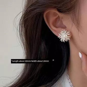 [Xiangnan] 999 Silver Fireworks Stud Earrings for Women Special Interest Light Luxury 2025 New Best Selling Fancy Earrings Graceful Earrings 999 silver needle fireworks earrings (two price)