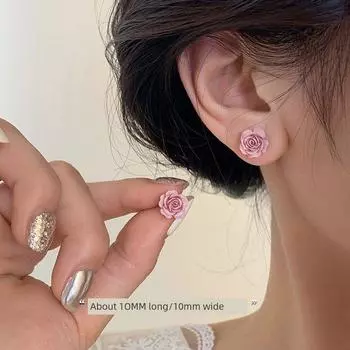 [Xiangnan] 999 Silver Rose Stud Earrings for Women Special Interest Light Luxury 2025 New Arrival Best Selling Fancy Earrings Earrings 999 silver needle rose earrings (two price)