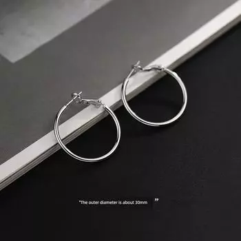 [Xiangnan] 999 Silver round Ring Earrings Female Special-Interest Design Simple Bracelet 2025 New Best Selling Classy Ear Studs Earrings 30mm plain hoop earrings [999 silver needle]]