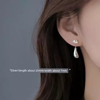 [Xiangnan] 999 Silver Water Drop Ear Studs Accessible Luxury Fancy 2025 New Arrival Best Selling Special Interest Earrings Female Earrings 999 silver needle drop earring Silver (two prices)