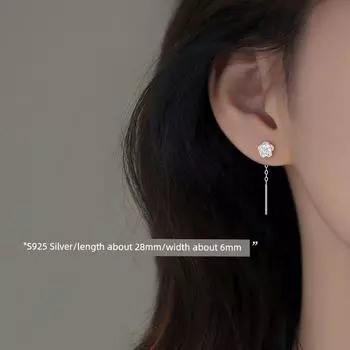 [Xiangnan] 999 Sterling Silver Camellia Hanging Earrings Niche Style 2025 New Best Selling Female Stud Earrings Fancy Earrings Earrings 925 silver Camellia ear line (two price)