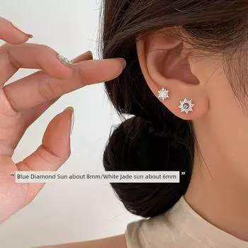 [Xiangnan] 999 Sterling Silver Small Sun Stud Earrings Niche Design Women 2025 New Hot Earrings High-Grade Earrings 999 silver small sun earrings (two price)