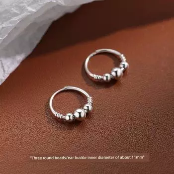 [Xiangnan] 99 Sterling Silver Ear-Caring Earrings for Women New Arrival 2025 Hot-Sale Earrings Sleep No Need to Take off Ear Bone Stud Earrings 990 silver three round bead earrings (two price)