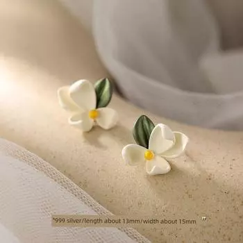Xiangnan Gardenia 2024 New Special Interest Earrings Female Silver Needle 999 silver Gardenia earrings (two price)