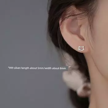 Xiangnan Sterling Silver Cat Niche Style Female Hot-Sale Earrings 999 silver kitten earrings (two price)