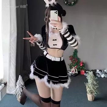Xianyi Новогодний халат Интернет-знаменитости Униформа сексуальный костюм кролика Женский ведущая прямой трансляции Рождественский костюм Cos Костюм S16 One size