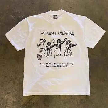 Xiao Chen s Story Is 260G More than Heavy Weight Pure Cotton! Underground Velvet Band Hip Hop Niche Style Couple s Short-Sleeved T-shirt White 3XL [260g Heavy weight pure cotton]]