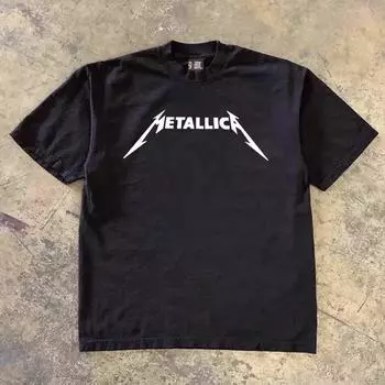 Xiao Chen s Story Is 260G More than Heavy Weight Pure Cotton! English Vintage American Couple Wear Men s and Women s Short Sleeve T-shirt Loose Black 2XL [260g Heavy weight pure cotton]]