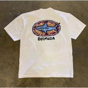 Xiao Chen s Story Is 260G More than Heavy Weight Pure Cotton! Shark Print Harajuku Style Oversize Trendy Easiest for Match Short Sleeve White L [260g Heavy weight pure cotton]]