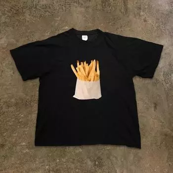 Xiao Chen s Story Is 260G More than Heavy Weight Pure Cotton! French Fries Print Vintage Vintage Couple Short Sleeve T-shirt for Men and Women Black XL [260g Heavy weight pure cotton]]