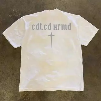 Xiao Chen s Story Is 260G More than Heavy Weight Pure Cotton! English Ancient American Letters Couple Clothes for Men and Women Loose White 3XL [260g Heavy weight pure cotton]]