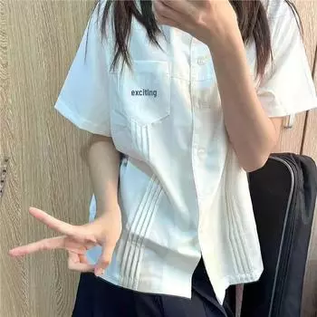 Xiao Lan Zhong JK Женская летняя белая рубашка с коротким рукавом: Комплект школьной формы в японском стиле XS