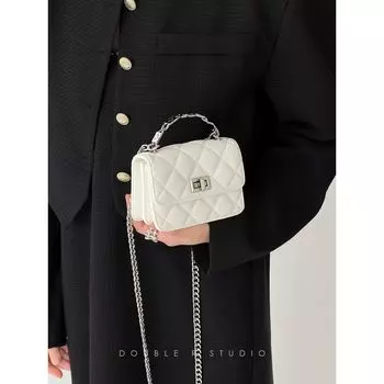 Xiao Rui Pretty Bag Mini Quilted Chain Satchel Lipstick Pack White mousse White-small amount of In Stock